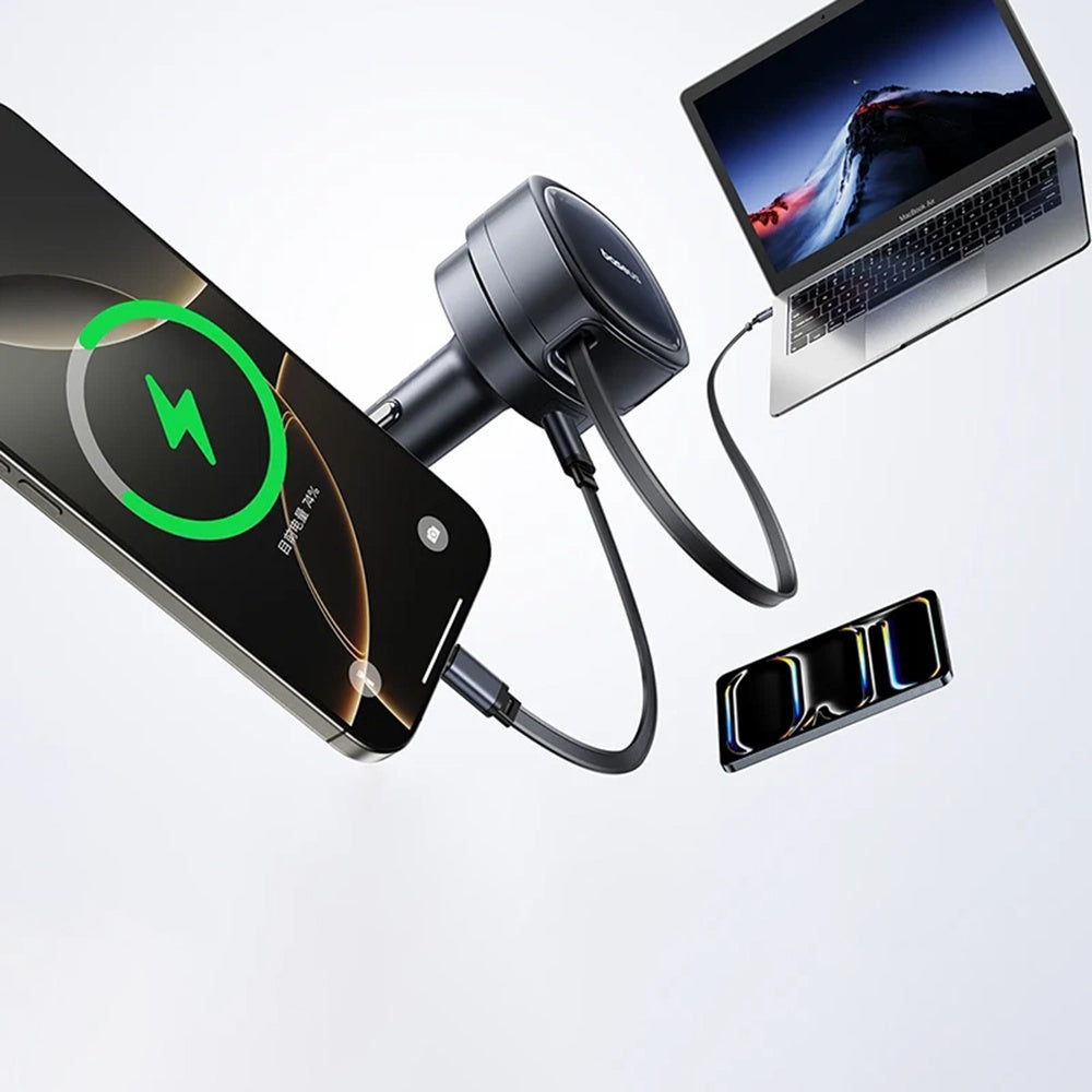 Baseus - Car Charger PrimeTrip VR1 (C00069001121-00) - with Retractable Cable, 2 x Type-C, USB, 60W - Black