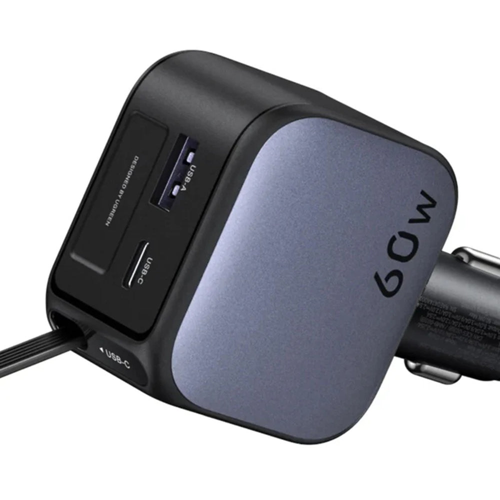 Ugreen - Car Charger EC602 (55212B) - with Retractable USB-C cable, USB, Type-C, 60W - Gray