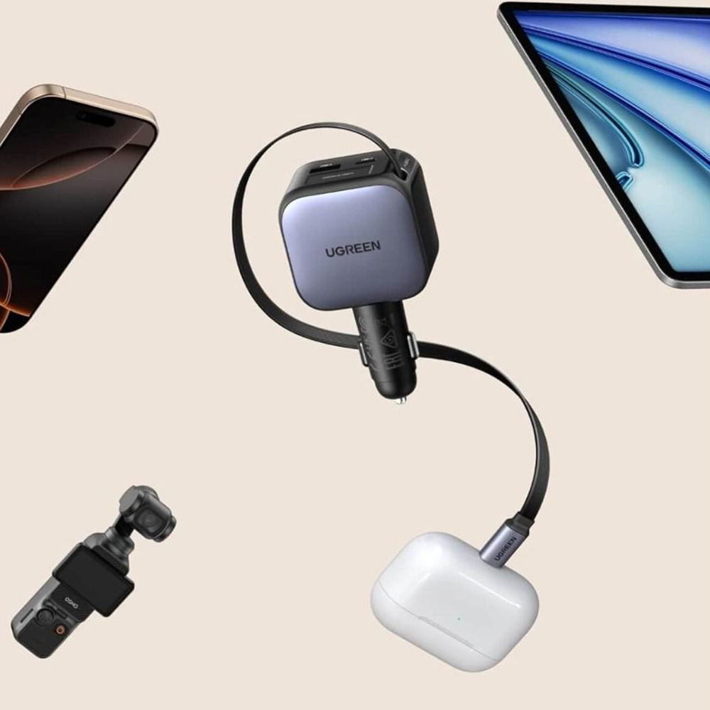 Ugreen - Car Charger EC602 (55212B) - with Retractable USB-C cable, USB, Type-C, 60W - Gray