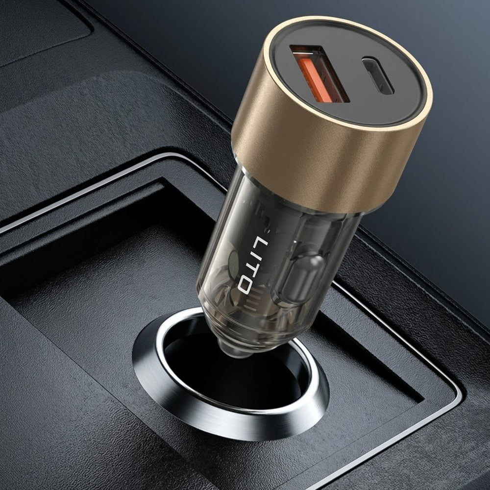 Lito - Car Charger (IN-C04) - 1x USB, 1x Type-C, 52W, Fast Charging, Ultra-Mini & Sleek Design, Universal - Black