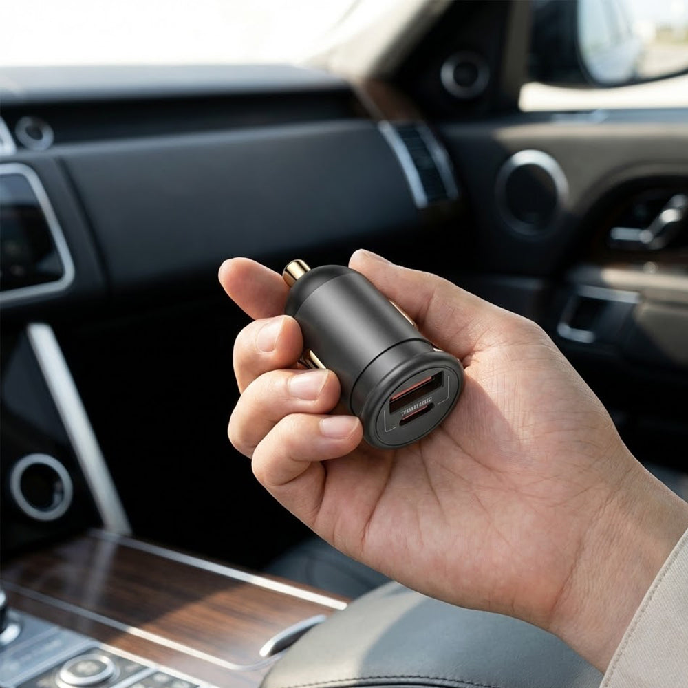 Blueo - Car Charger - USB, Type-C, 35W, with Built-in Protections, for 12V to 24V DC Socket, Matte Finish - Grey