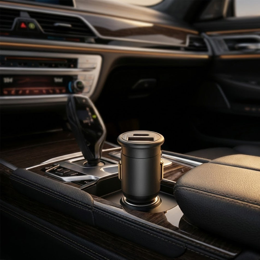Blueo - Car Charger - USB, Type-C, 35W, with Built-in Protections, for 12V to 24V DC Socket, Matte Finish - Grey