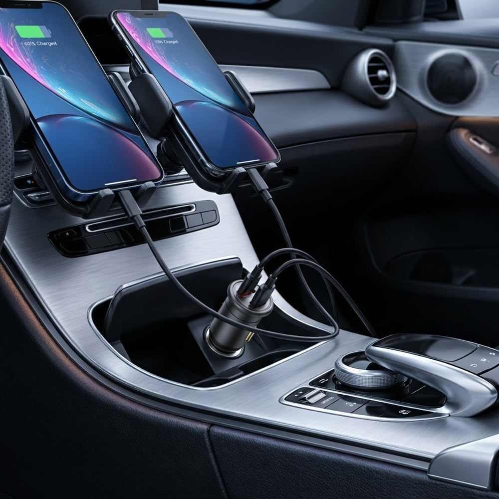 Blueo - Car Charger - USB, Type-C, 35W, with Built-in Protections, for 12V to 24V DC Socket, Matte Finish - Grey