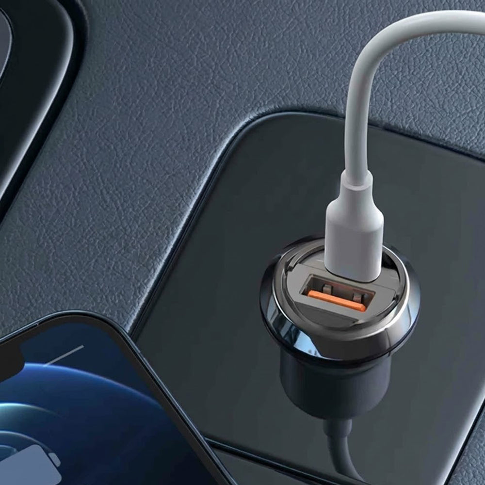 Lito - Car Charger (IN-C03) - 1x USB, 1x Type-C, 30W, Fast Charging, Ultra-Mini & Sleek Design, Universal - Black