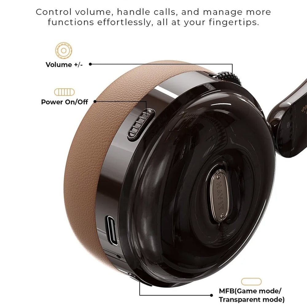 Havit - Wireless Headphones (H616BT) - On-ear, Bluetooth 5.4, 400mAh, Type-C - Brown