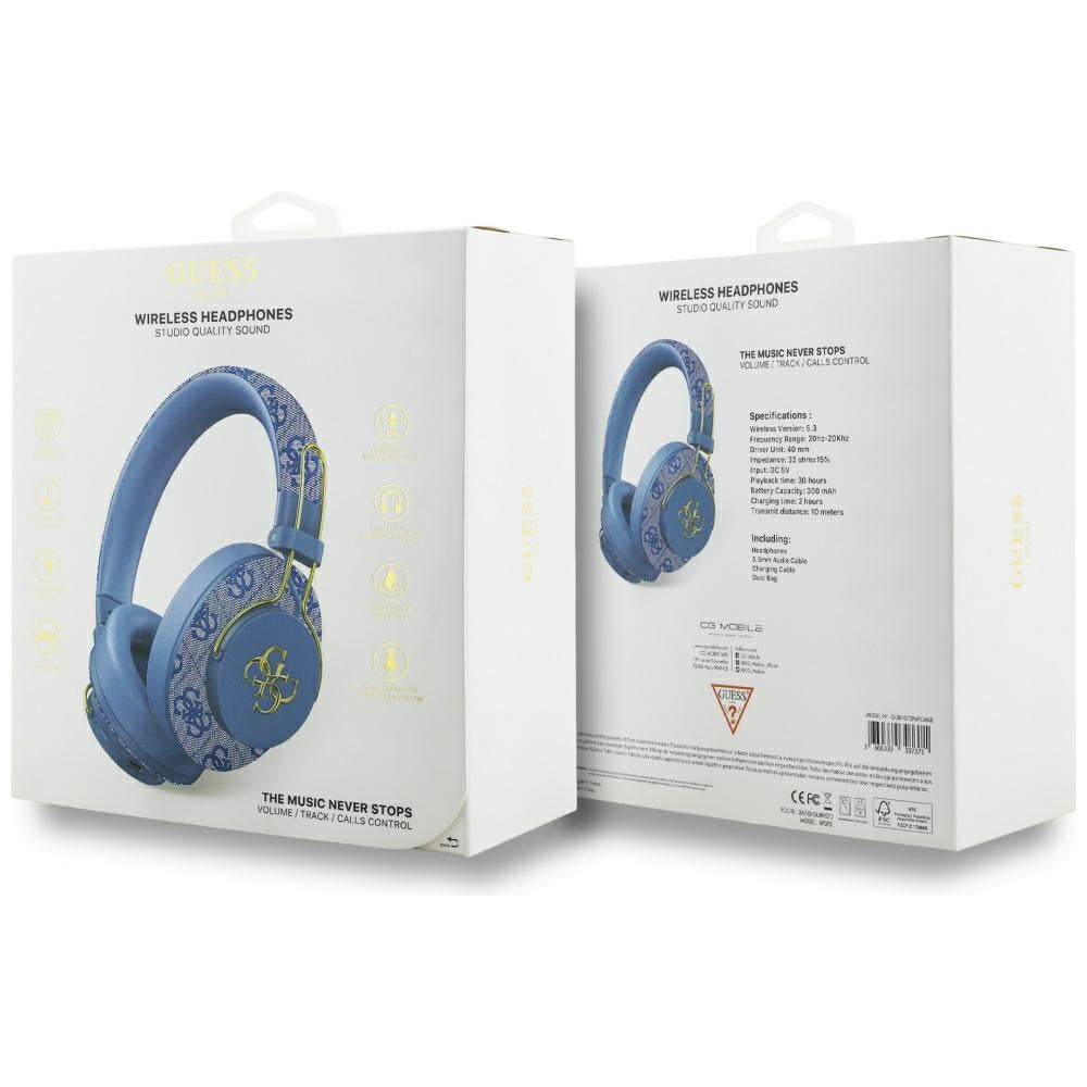 Guess - Wireless Headphones 4G Metal Logo (GUBHS72P4FC4MB) - Bluetooth 5.3, ENC, USB-C, Eco-Leather, On-ear, 300mAh - Bl