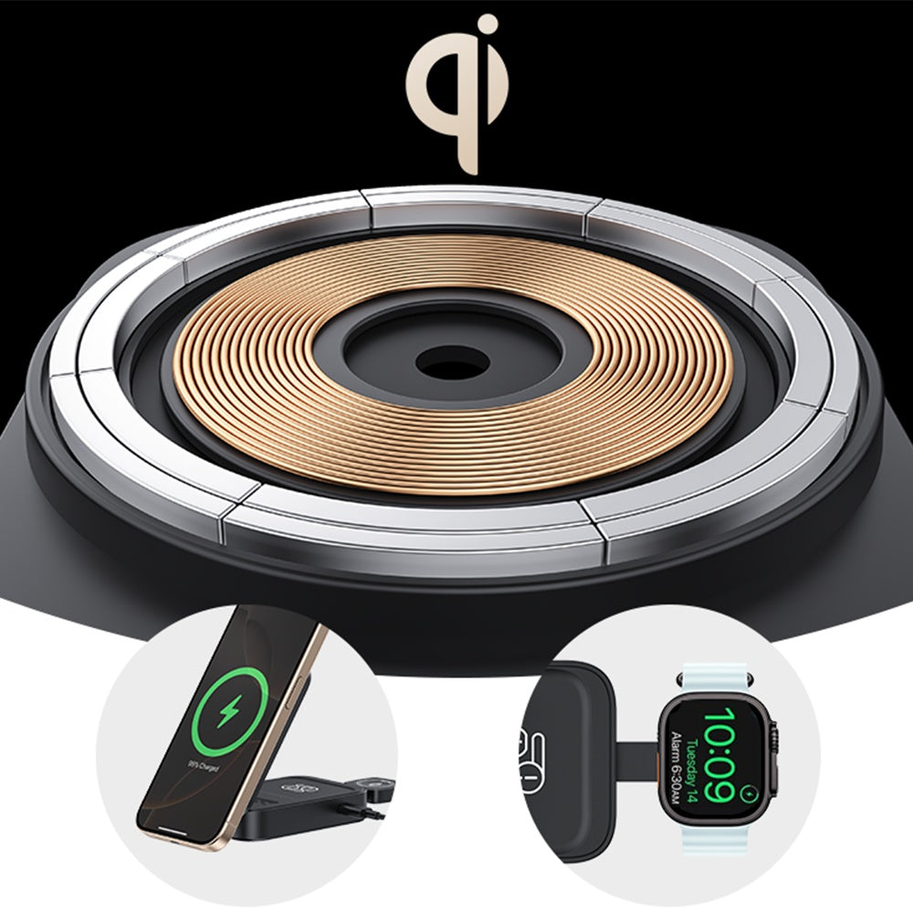 Yesido - Wireless Charging Station 3in1 (DS27) - for iPhone, Apple Watch, AirPods, Magnetic, Foldable, Holder, 15W - Bla