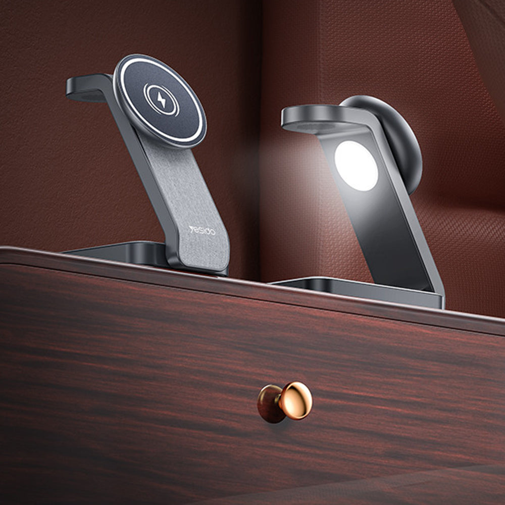 Yesido - Wireless Charging Station (DS26) - Magnetic, for Phone, Watch, Earbuds, Foldable, Stand, Night Light, 15W - Gre