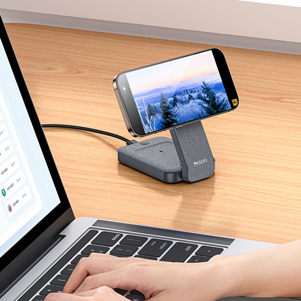 Yesido - Wireless Charging Station (DS26) - Magnetic, for Phone, Watch, Earbuds, Foldable, Stand, Night Light, 15W - Gre