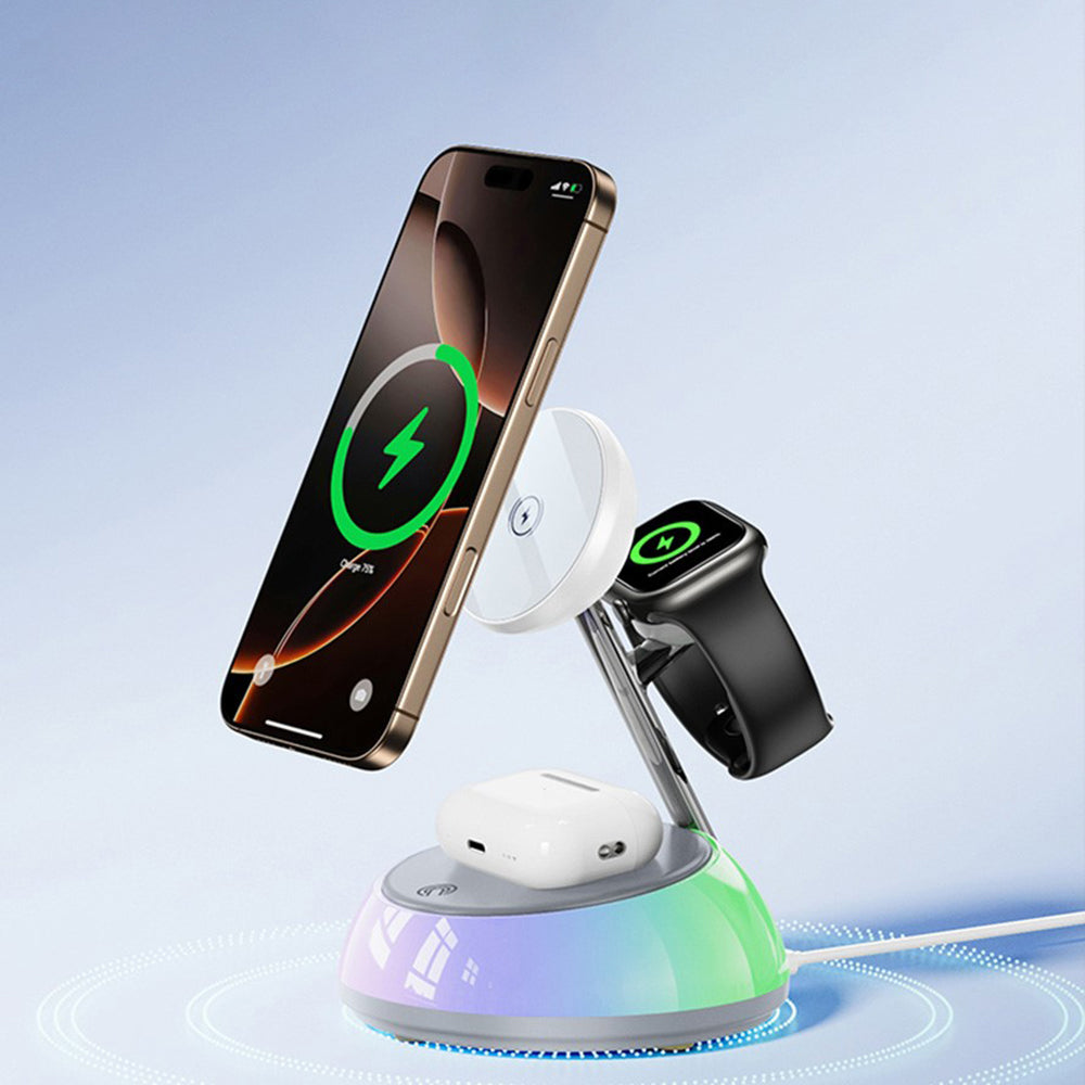 Yesido - Wireless Charging Station 3in1 (DS31) - for iPhone, Apple Watch, AirPods, Magnetic Grip, RGB Lighting - White