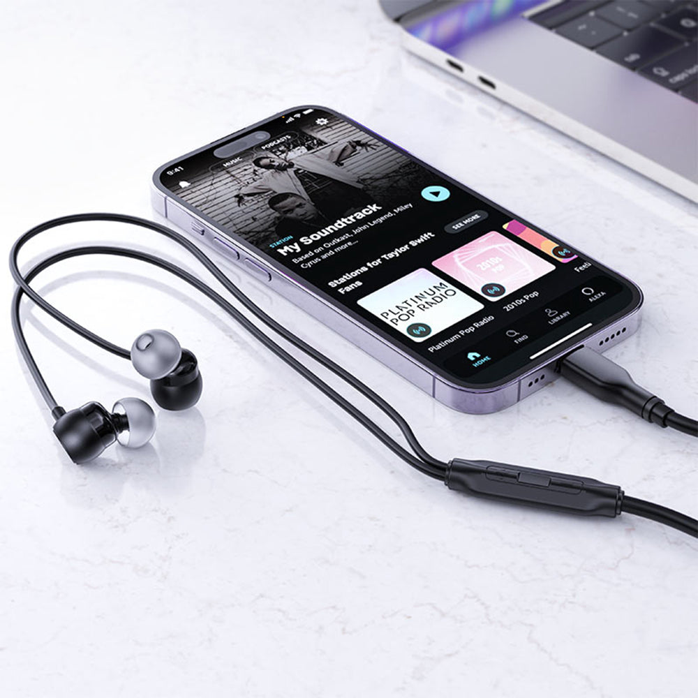 Acefast - Wired Earphones (L8) - Type-C, In-ear Design, with Microphone, Control Remote, Flexible, Silicone, 1.2m - Blac