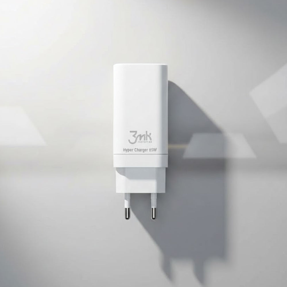 3mk - Wall Charger Hyper - 2x Type-C, 1x USB-A, GaN Technology, Quick Charge, 65W - White