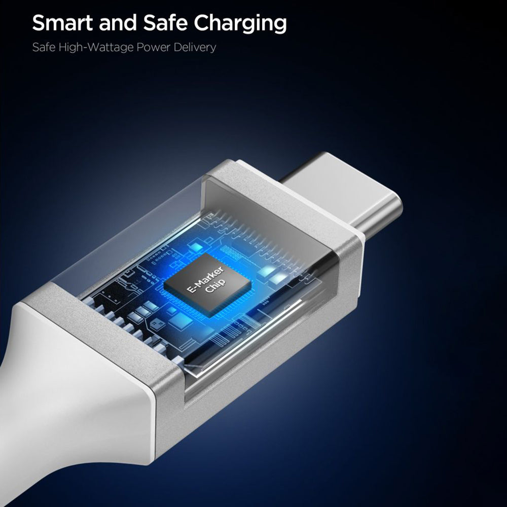 Spigen Cablu Spigen Essential EB10020CC (ACA08775), Fast Charging, Type-C to Type-C, 100W, 5Gbps, E-Marker Chip, 2m, Alb