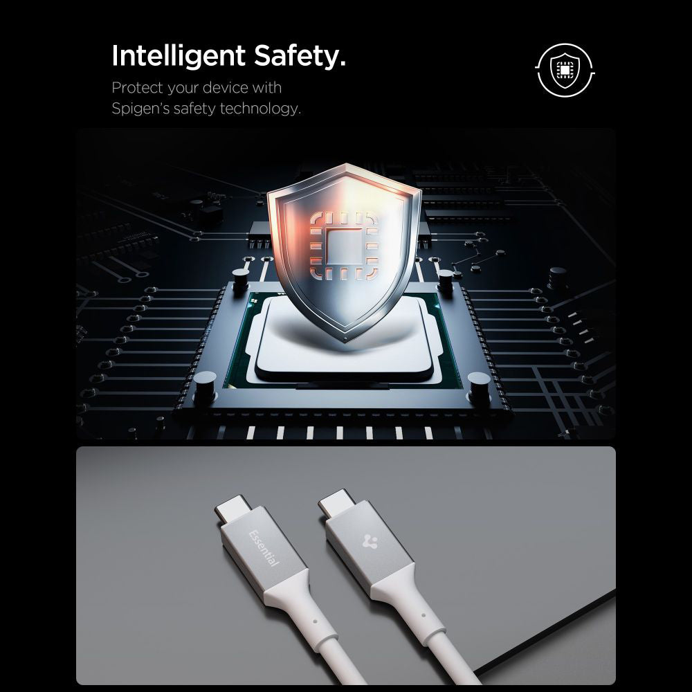 Spigen Cablu Spigen Essential EB10020CC (ACA08775), Fast Charging, Type-C to Type-C, 100W, 5Gbps, E-Marker Chip, 2m, Alb