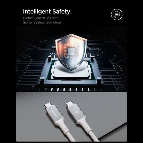 Spigen Cablu Spigen Essential EB10020CC (ACA08775), Fast Charging, Type-C to Type-C, 100W, 5Gbps, E-Marker Chip, 2m, Alb