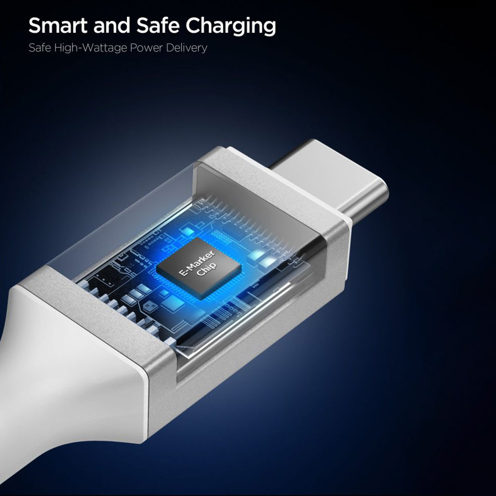 Spigen - Data Cable Essential EB24012CC (ACA08776) - Fast Charging, Type-C, 240W, 40Gbps, E-Marker Chip, 8K, 1.2m - Whit