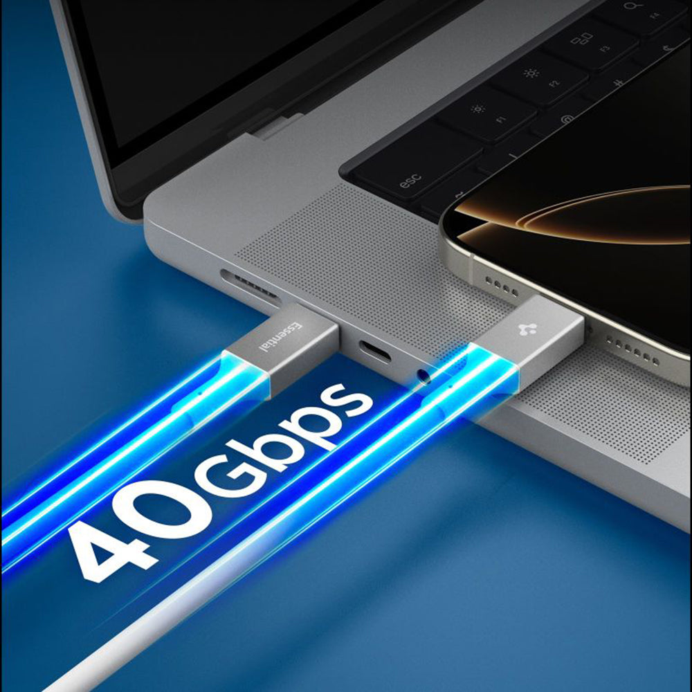 Spigen - Data Cable Essential EB24012CC (ACA08776) - Fast Charging, Type-C, 240W, 40Gbps, E-Marker Chip, 8K, 1.2m - Whit