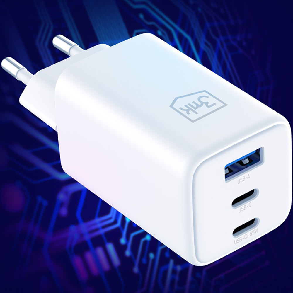 3mk Incarcator 3mk Hyper, USB-A/USB-C, GaN Technology, 65W, QX4+, Fireproof V0 Material, Alb – imagine 6