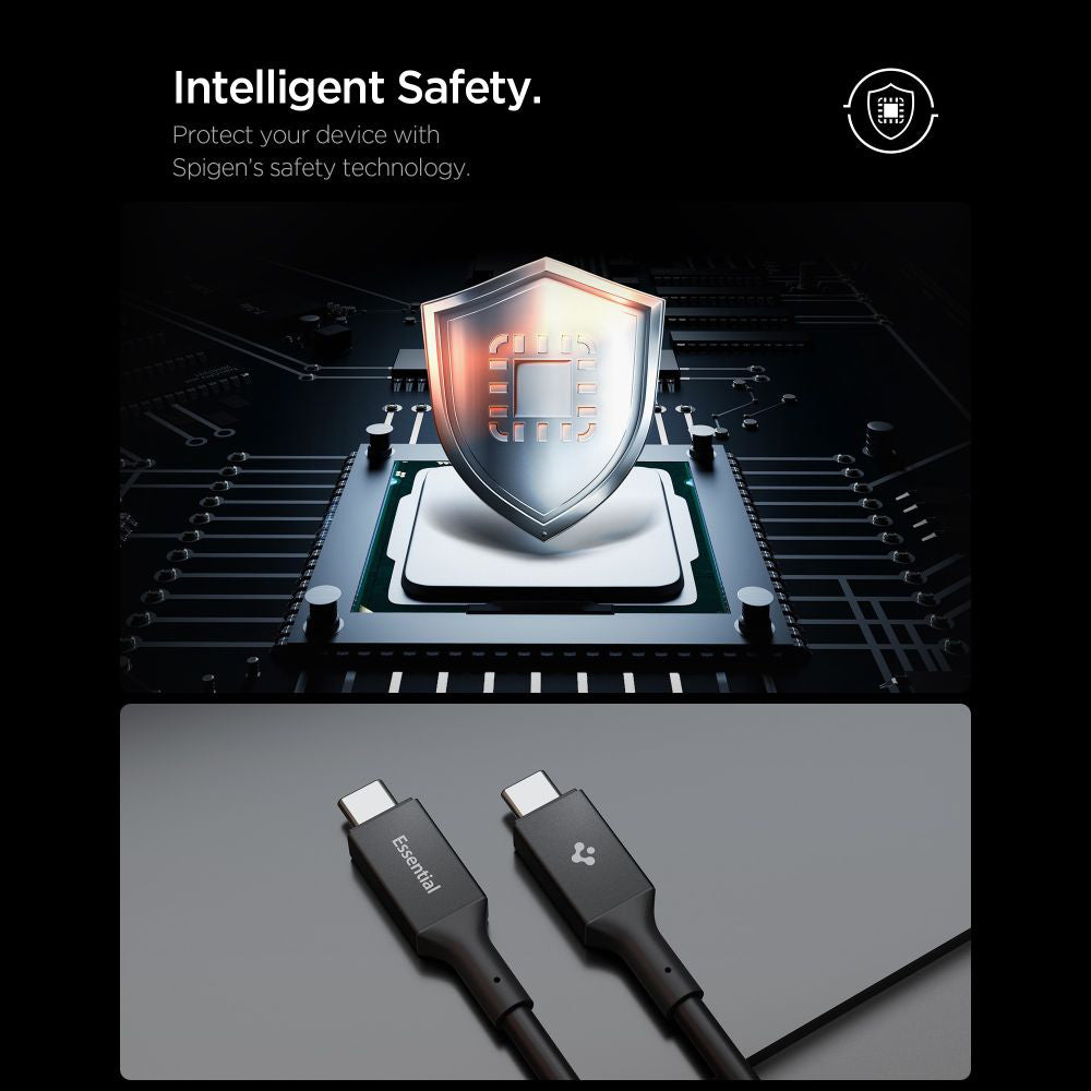 Spigen - Data Cable Essential EB24012CC (ACA09461) - Fast Charging, Type-C, 240W, 40Gbps, E-Marker Chip, 8K, 1.2m - Blac