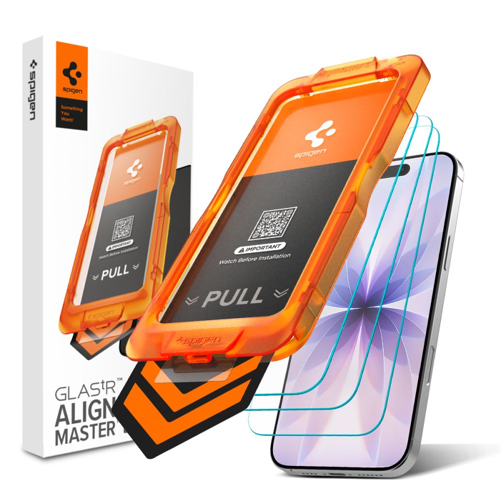 Spigen Folie de protectie Spigen (set de 3) Glas.tR Align Master Slim (AGL10484) compatibil cu iPhone 17, Transparent