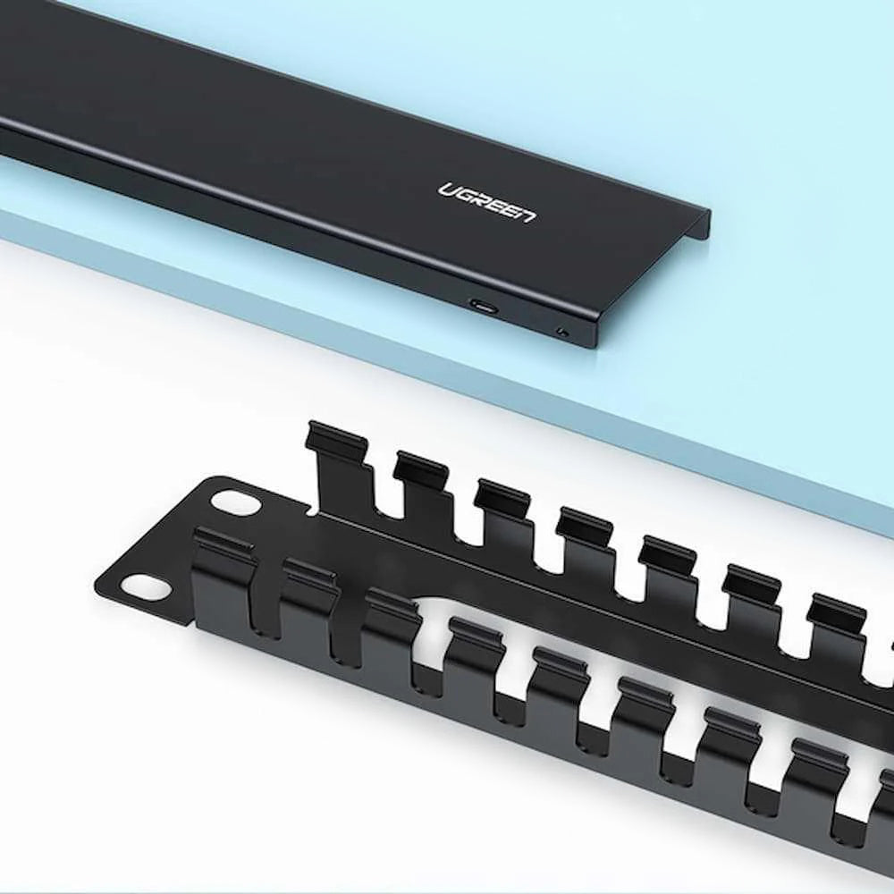 Ugreen - Cable Organizer NW128 (70424) - Panel with 24 Ports, Management System, Metal, Up to 19" - Black