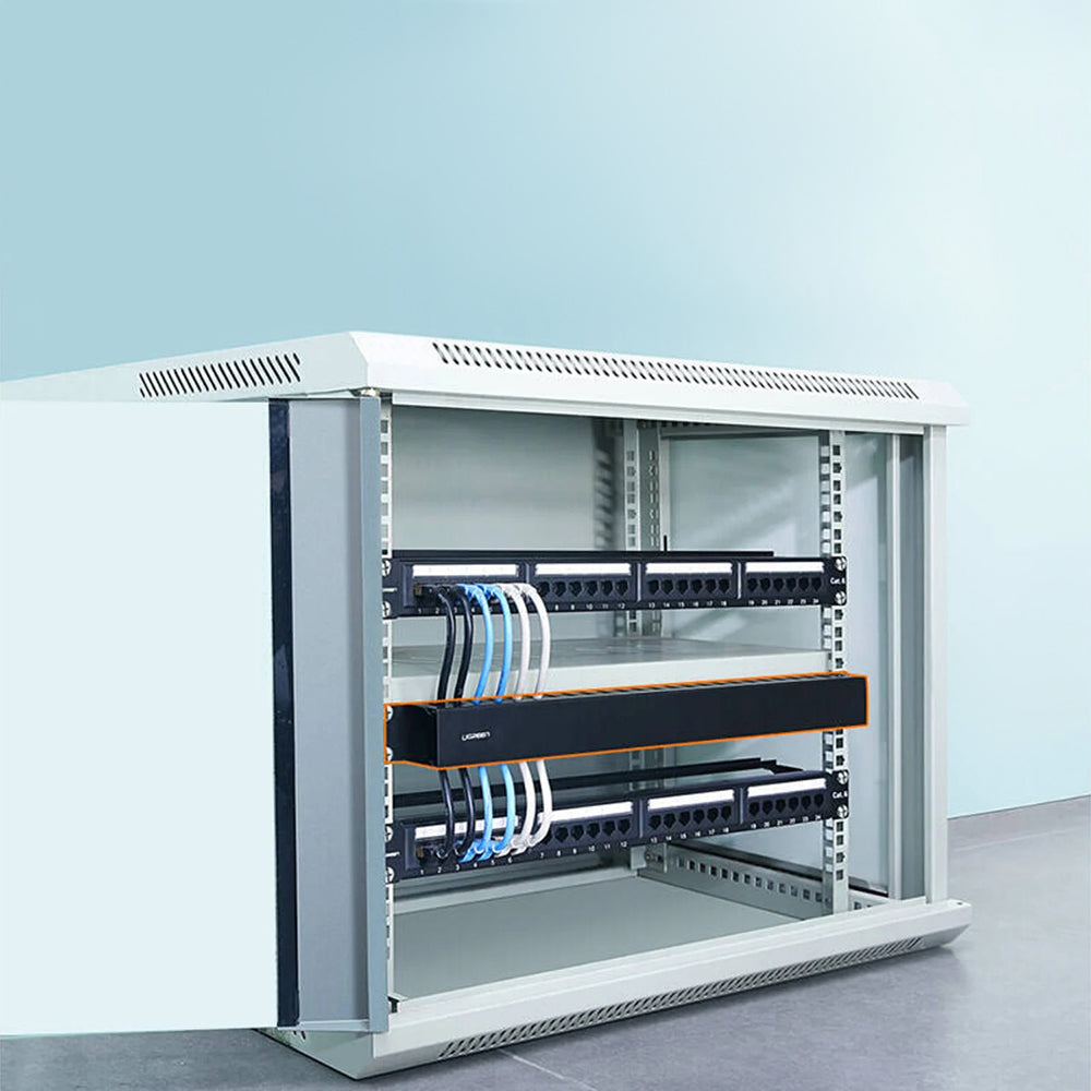 Ugreen - Cable Organizer NW128 (70424) - Panel with 24 Ports, Management System, Metal, Up to 19" - Black