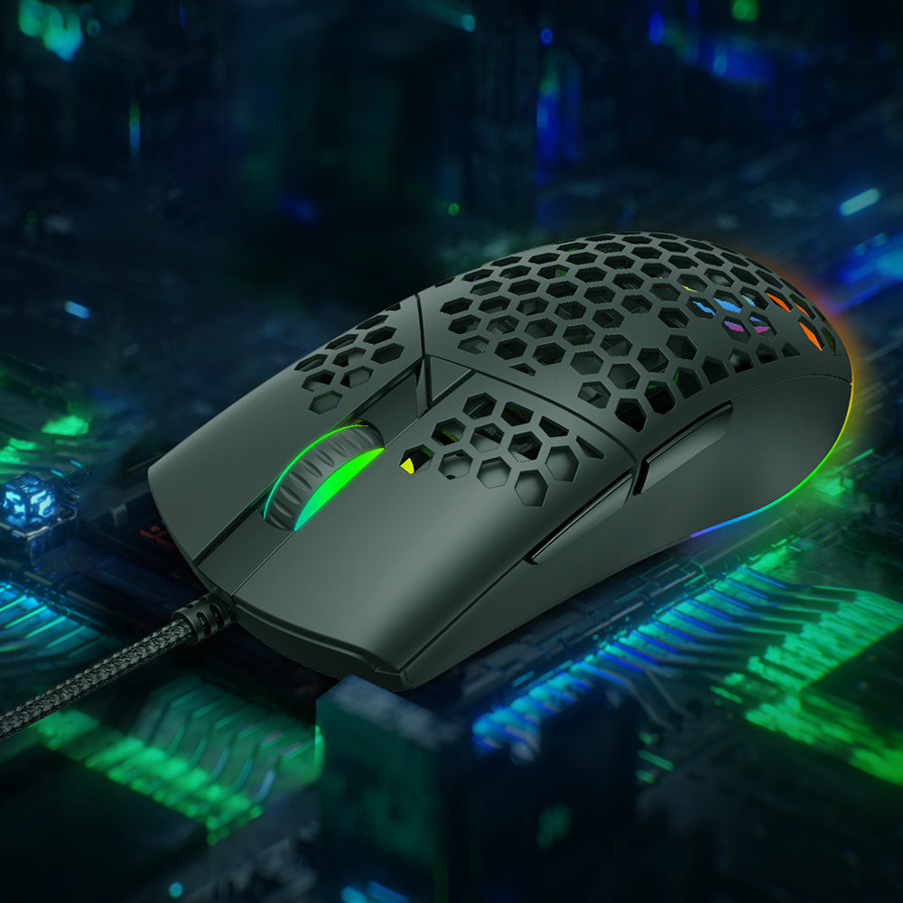 Havit - Wired Gaming Mouse (MS1036) - with RGB Lights, 1200/1600/2400/4800/6400/7200 DPI, 1.6m, 5V - Black