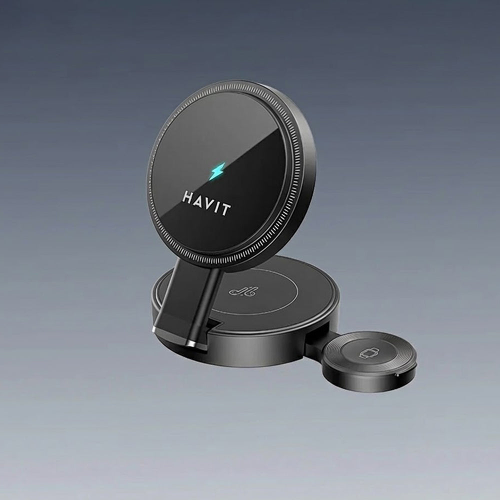 Havit - 3in1 Wireless Charging Station (W3100) - for Phone/iWatch/Earbuds, Foldable, 15W - Black