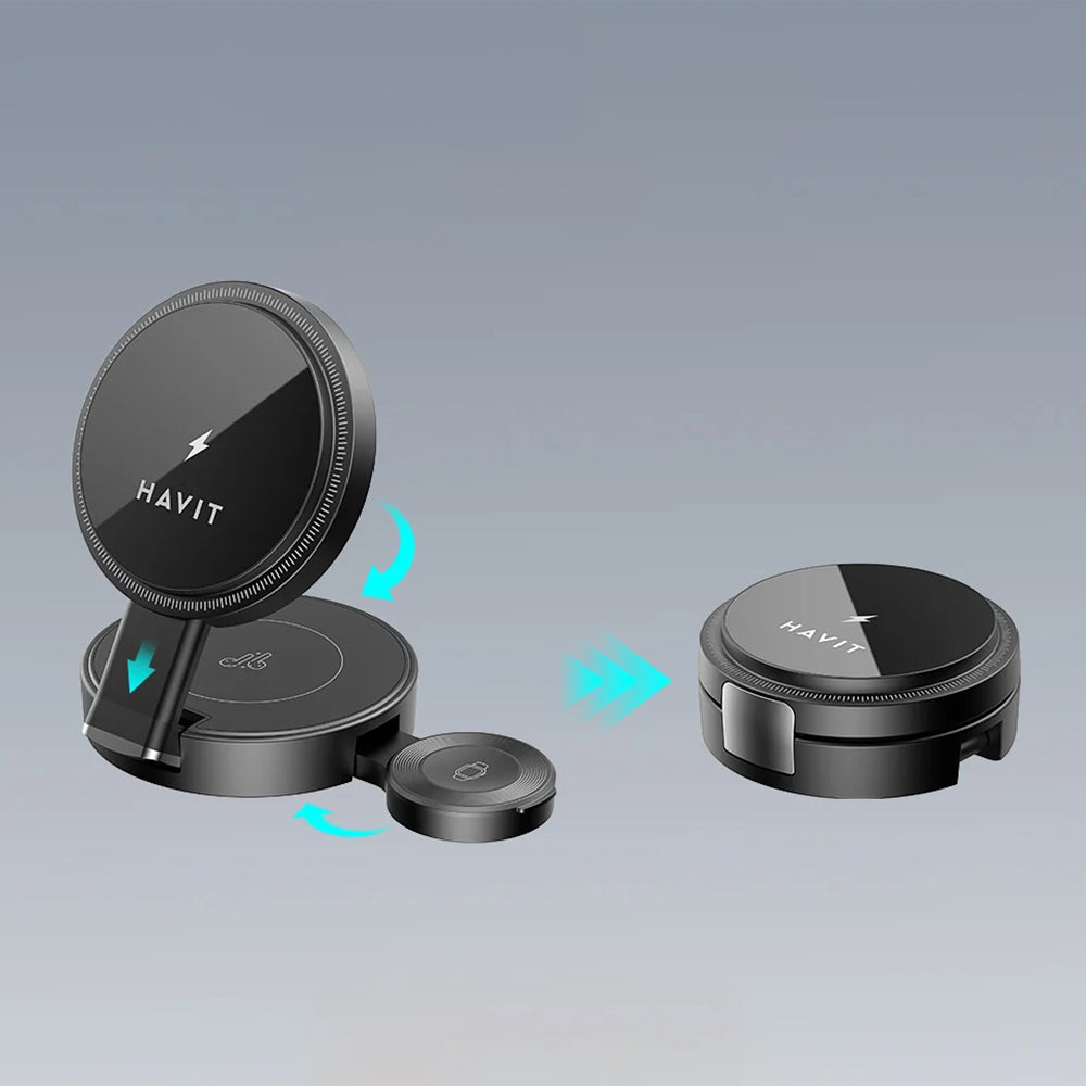 Havit - 3in1 Wireless Charging Station (W3100) - for Phone/iWatch/Earbuds, Foldable, 15W - Black