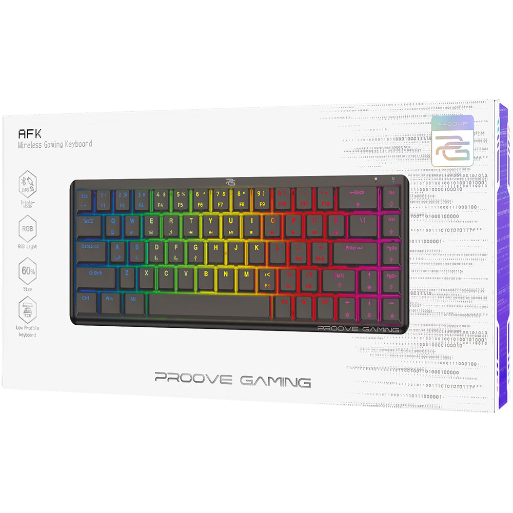 Proove - Wireless Gaming Keyboard AFK (WKAFKEN22001) - 2.4GHz, Bluetooth, RGB Backlighting, 68 Keys, 1500mAh, 1.5m - Bla