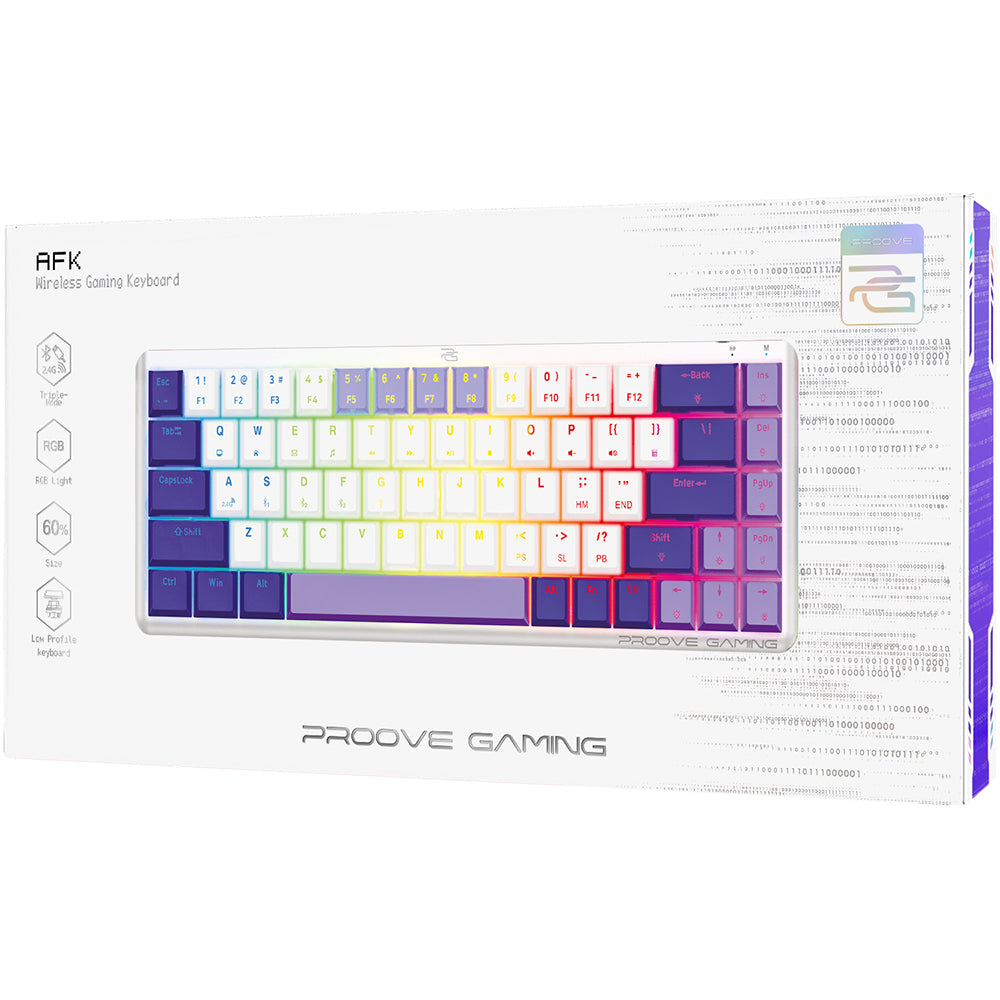 Proove - Wireless Gaming Keyboard AFK (WKAFKEN22002) - 2.4GHz, Bluetooth, RGB Backlighting, 68 Keys, 1500mAh, 1.5m - Whi