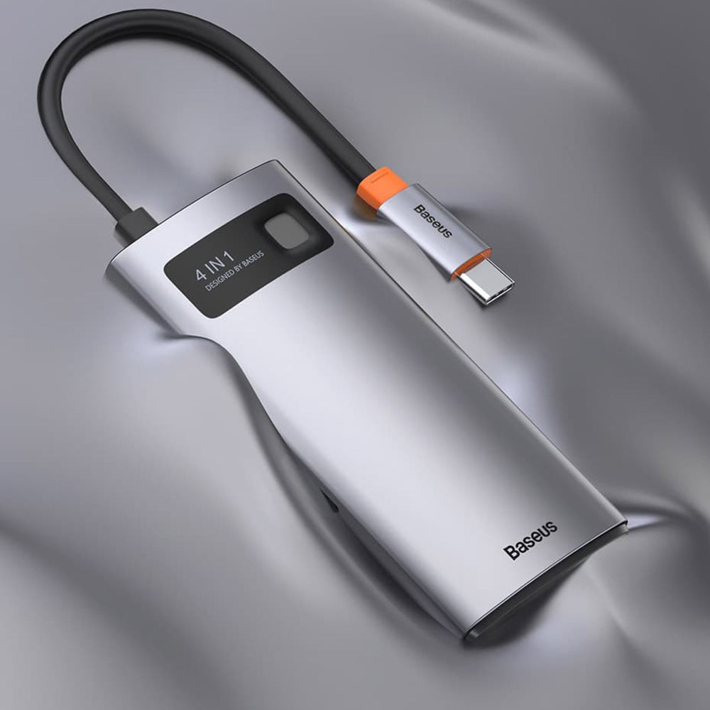 Baseus - Docking Station Metal Glam (CAHUB-CY0G) - Type-C to 2x USB, Type-C, HDMI, 4K@30 Hz, PD100W - Grey