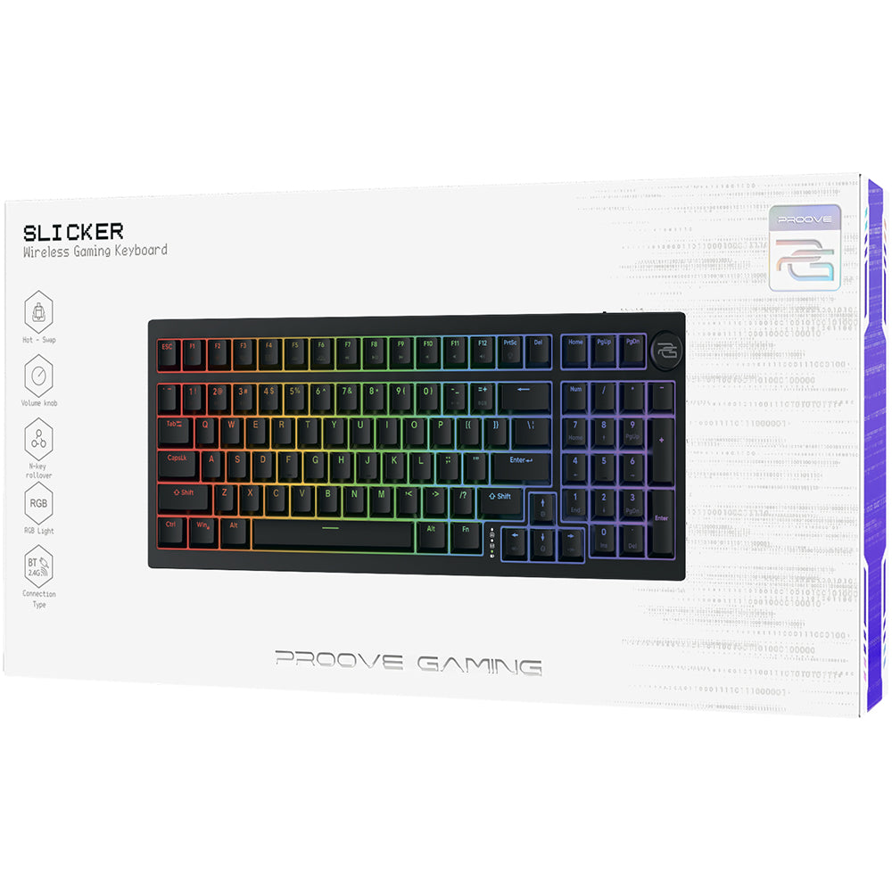 Proove - Wireless Gaming Keyboard Slicker (WKSLEN00022401) - 2.4GHz, Bluetooth 5.2, Type-C, 98 Keys, 4000mAh, 1.8m - Bla