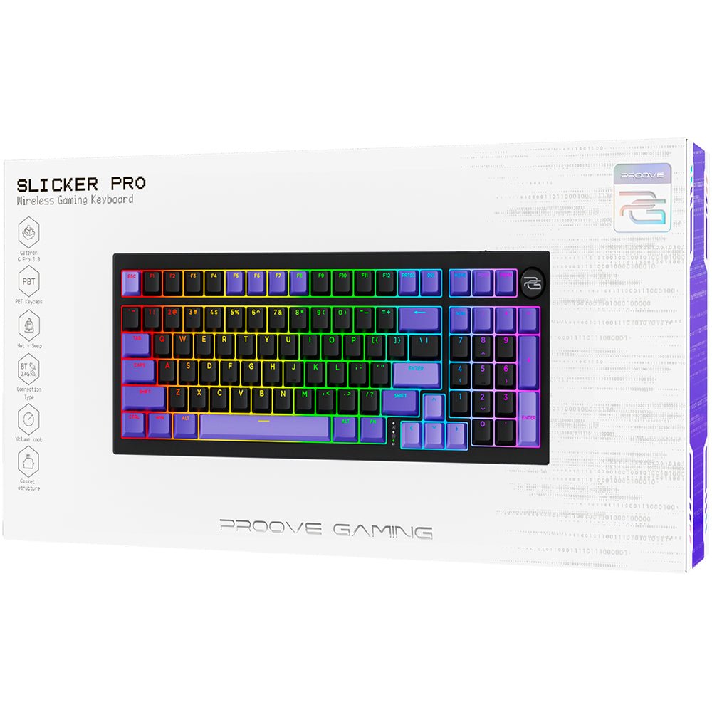Proove - Wireless Gaming Keyboard Slicker Pro (WKSLPEN22416) - Mechanical, BT5.3, Type-C, RGB, 98 Keys, 6000mAh, 1.8m - 