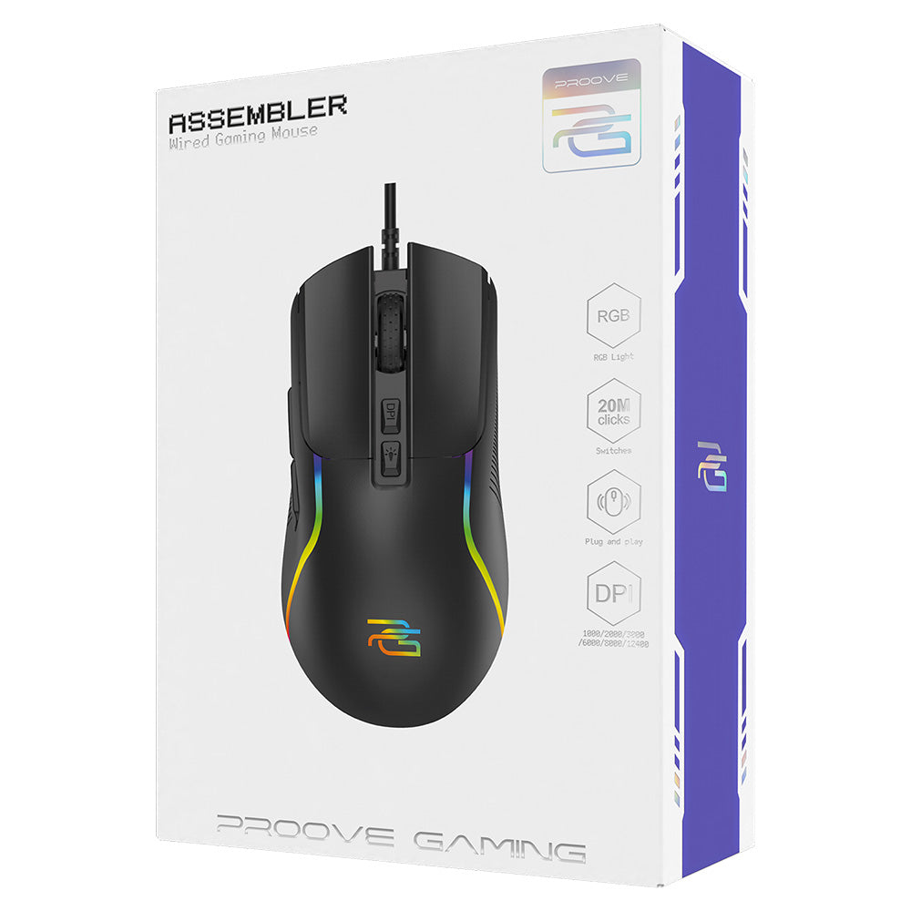 Proove - Wired Mouse Assembler (CMAS00000101) - for Gaming, USB, RGB, 7 Buttons, 12400DPI, Windows, Mac, Linux, 1.5m - B