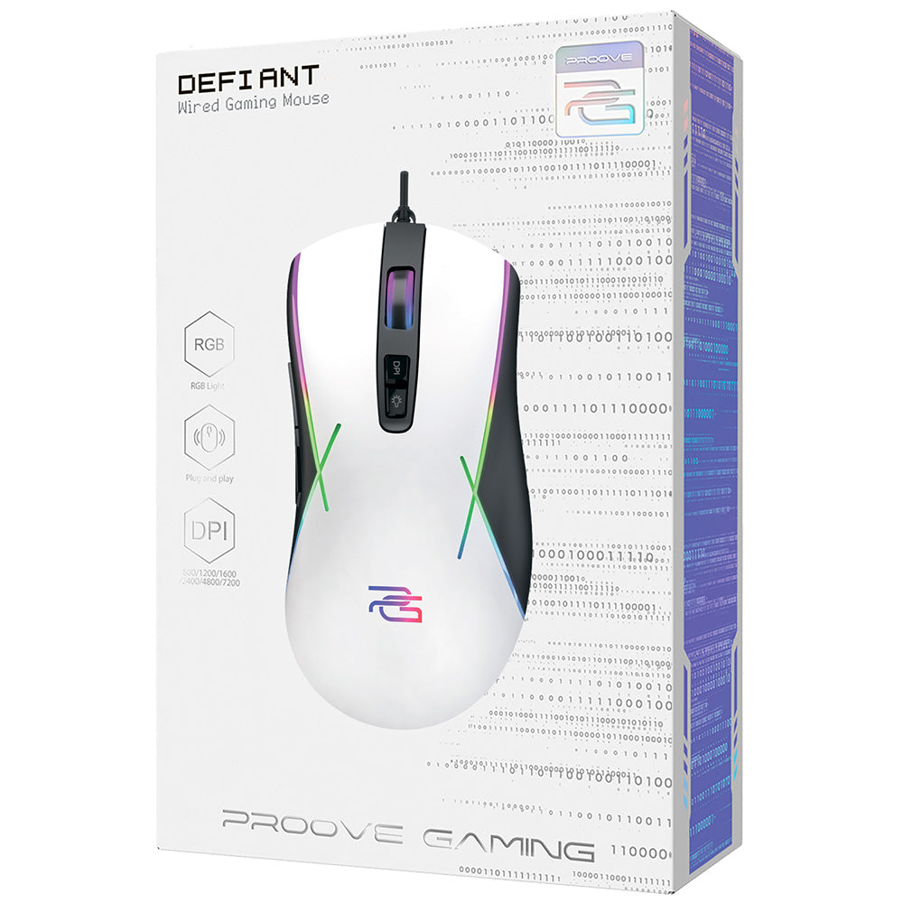 Proove - Wired Mouse Defiant (CMDE00000101) - for Gaming, USB, LED, 7 Buttons, 7200DPI, Windows, MacOS, Linux, 1.5m - Wh