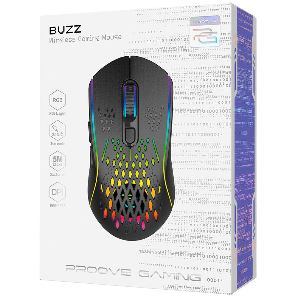 Proove - Wireless Mouse Buzz (WMBU00022401) - for Gaming, 2.4GHz, USB-C, Ergonomic, LED, 6 Buttons, 800-4800DPI, 1.5m - 