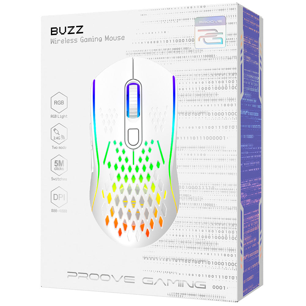 Proove - Wireless Mouse Buzz (WMBU00022402) - for Gaming, 2.4GHz, USB-C, Ergonomic, LED, 6 Buttons, 800-4800DPI, 1.5m - 