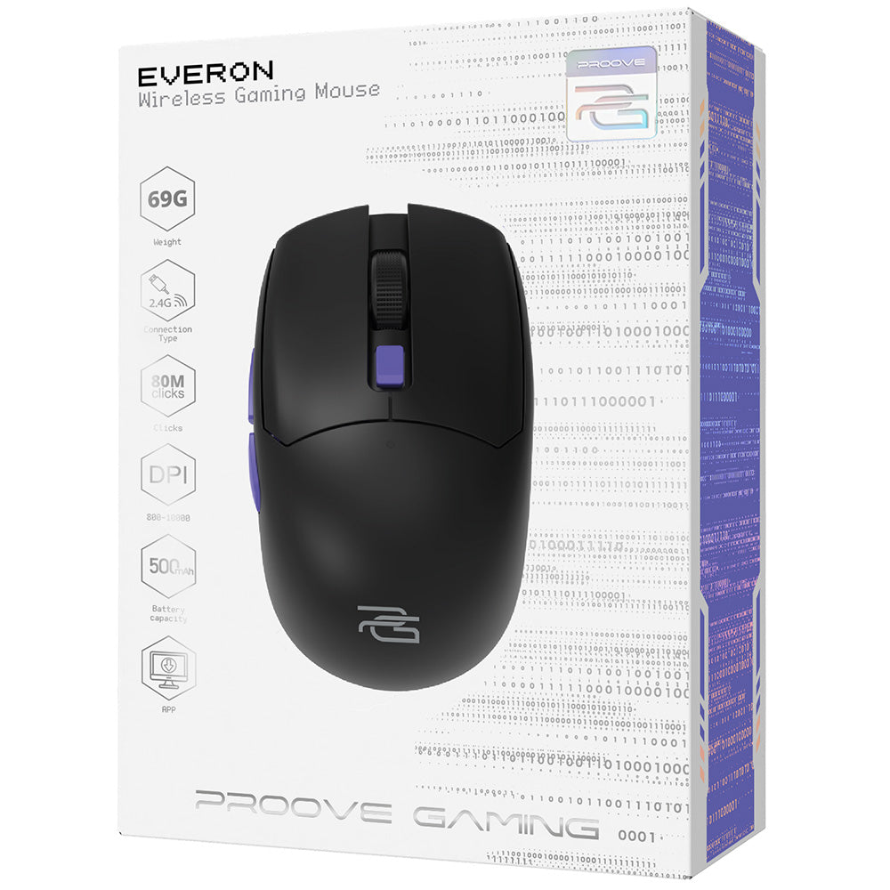 Proove - Wireless Mouse Everon (WMEV00022001) - for Gaming, Type-C, 6 Buttons, 800-10000DPI, 500mAh, 1.5m - Black