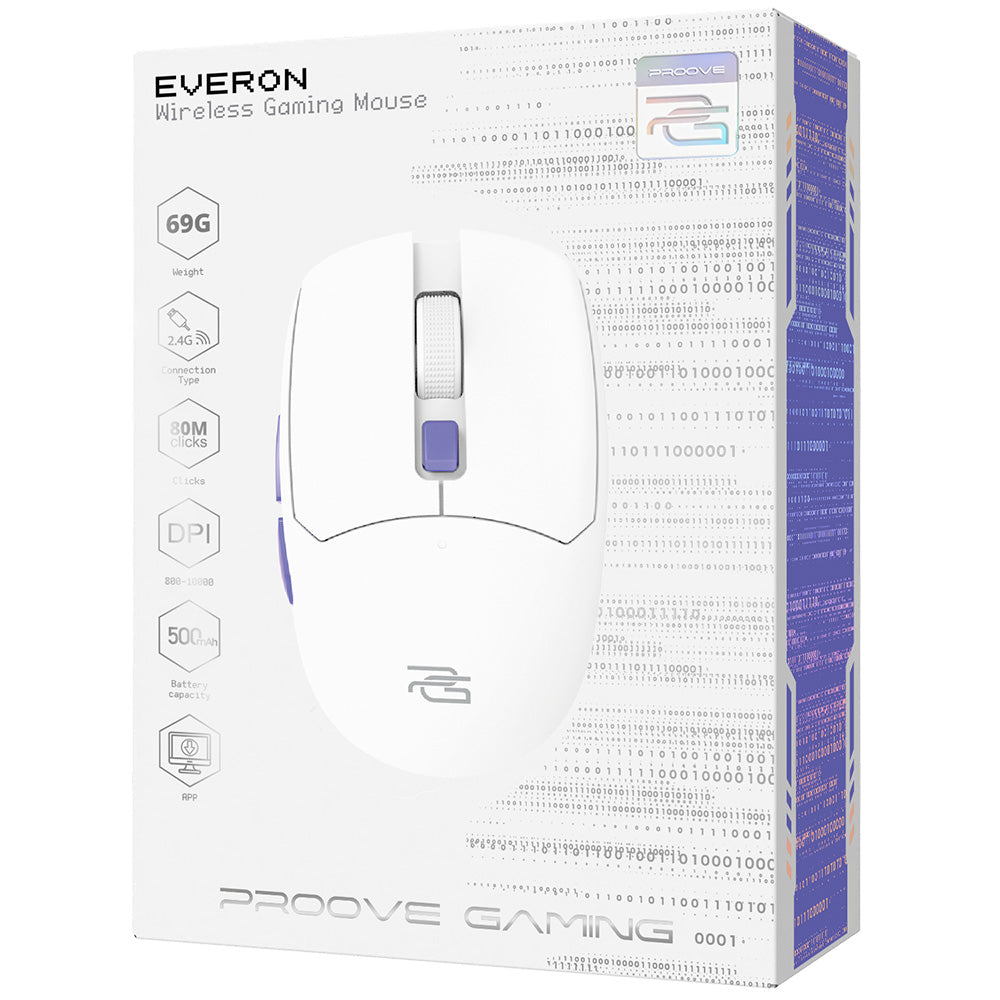 Proove - Wireless Mouse Everon (WMEV00022002) - for Gaming, Type-C, 6 Buttons, 800-10000DPI, 500mAh, 1.5m - White