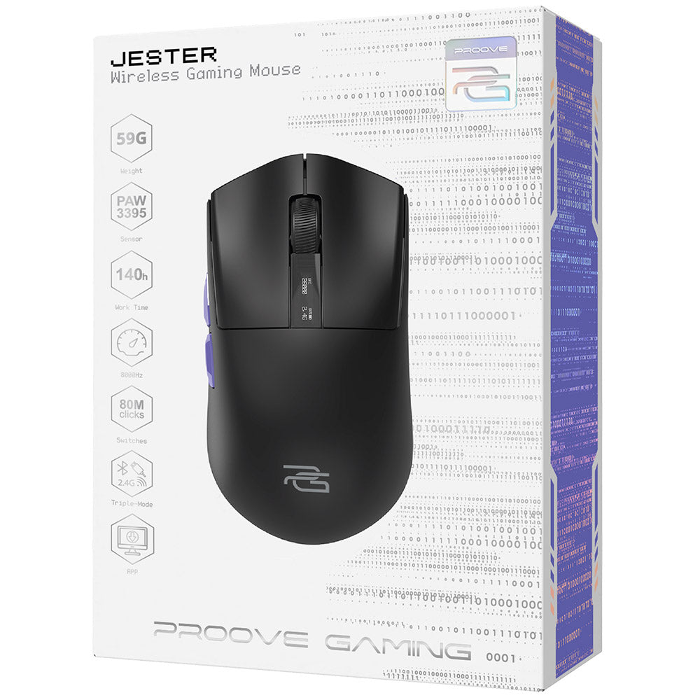 Proove - Wireless Mouse Jester 8K (WMJS00022001) - for Gaming, OLED Display, 7 Buttons, 800-26000DPI, 500mAh, 1.5m - Bla