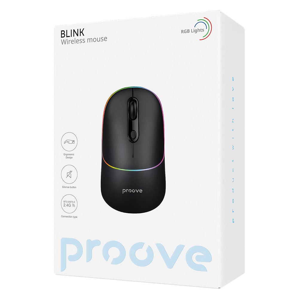 Proove - Wireless Mouse Blink (WMBL00002001) - for Office, Ergonomic, 2.4GHz, BT5.0, 4 Buttons, 800-1600DPI, 650mAh - Bl