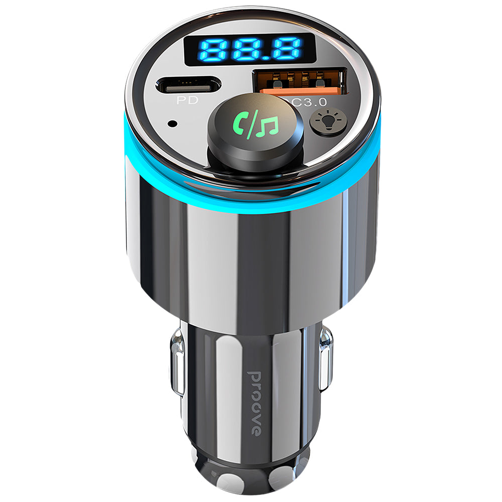 Proove - Car Charger with FM Modulator (FMNX30110001) - USB, Type-C, U-Disk, TF, Bluetooth 5.3, Fast Charge, 30W, LED - 