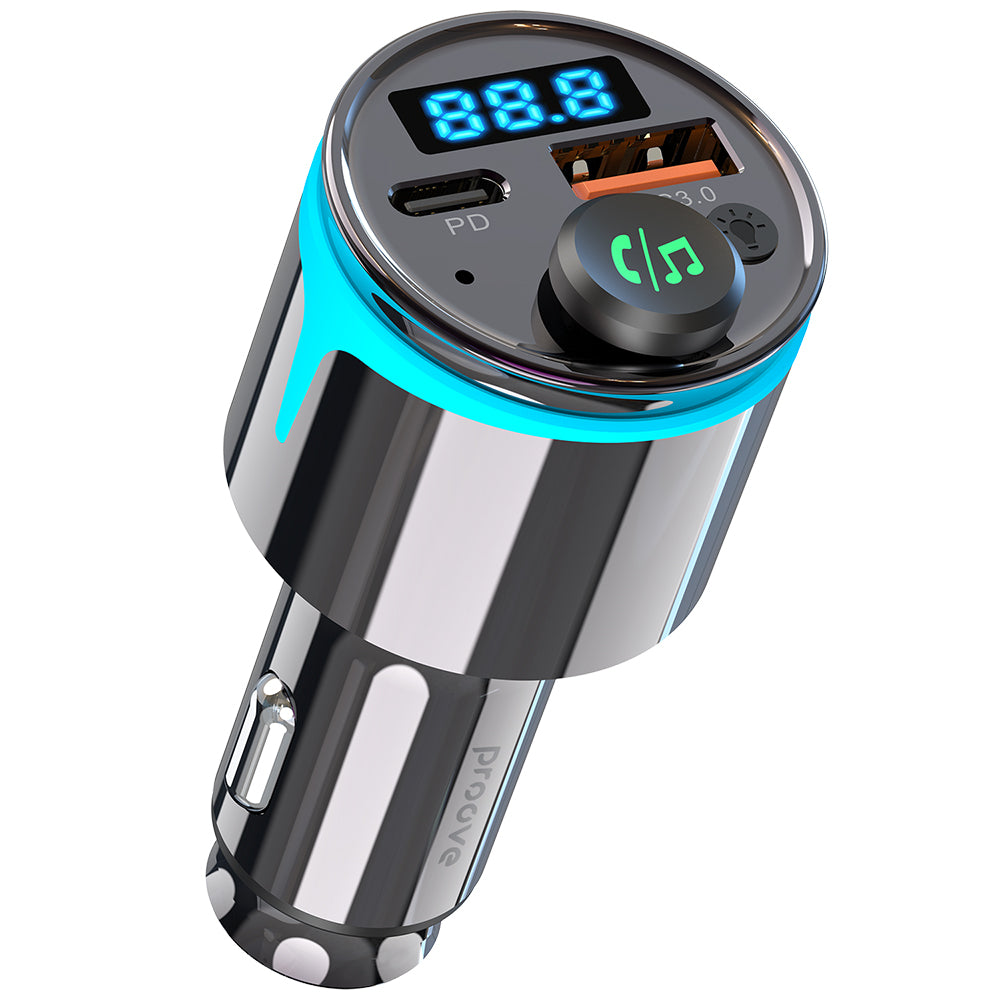 Proove - Car Charger with FM Modulator (FMNX30110001) - USB, Type-C, U-Disk, TF, Bluetooth 5.3, Fast Charge, 30W, LED - 