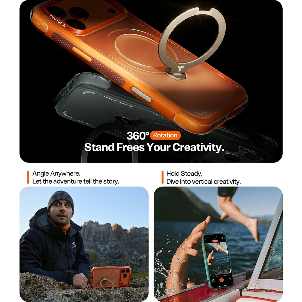 Torras Husa de protectie Torras Ostand Spin Air Series compatibil cu iPhone 17 Pro, Horizon Orange – imagine 4