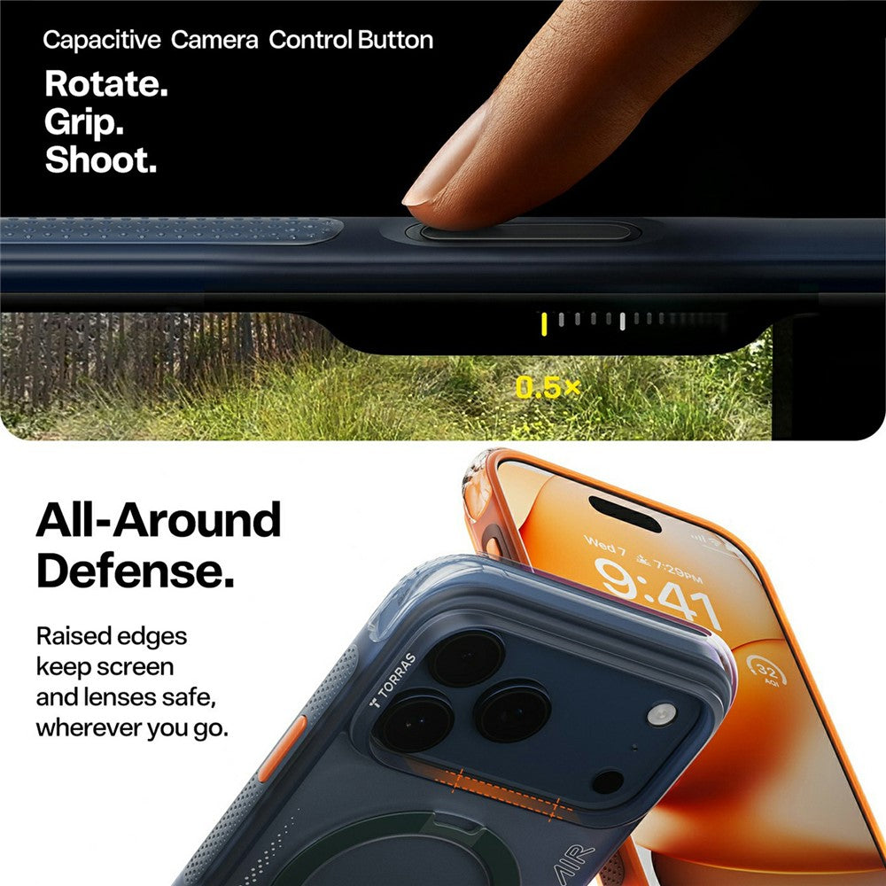 Torras Husa de protectie Torras Ostand Spin Air Series compatibil cu iPhone 17 Pro, Horizon Orange – imagine 7