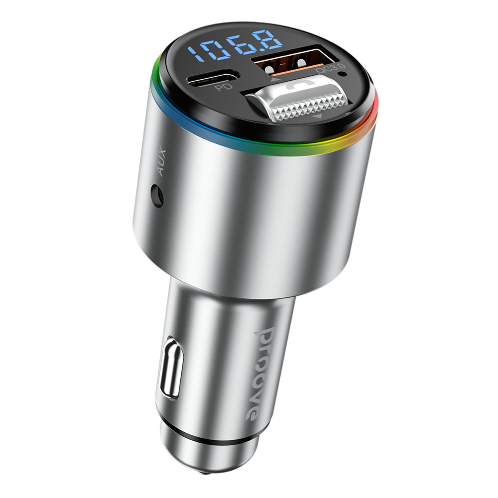 Proove - Car Charger with FM Modulator (FMPD30110006) - USB, Type-C, AUX, Bluetooth 5.3, Fast Charge, 30W, 12-24V - Silv