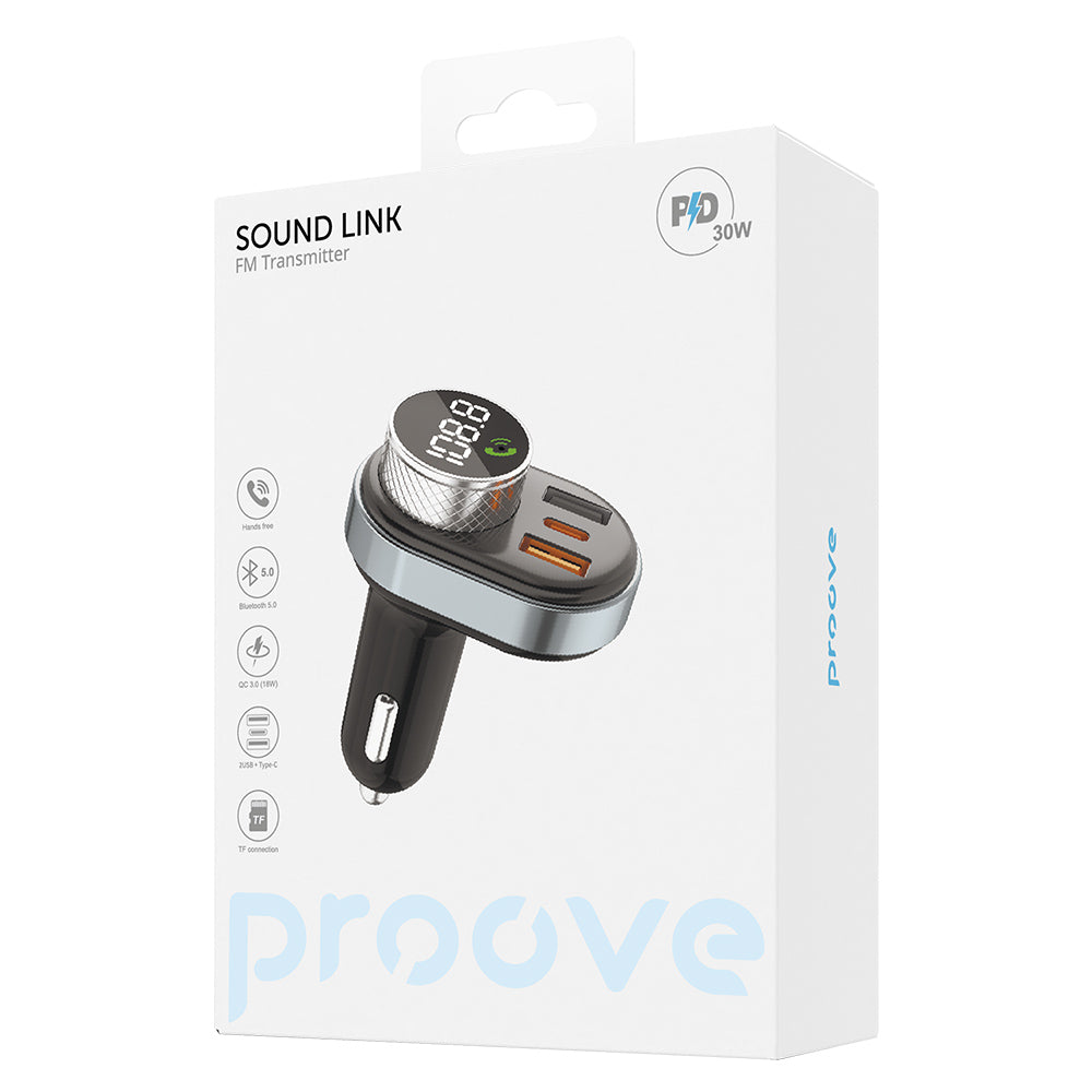 Proove - Car Charger with FM Modulator (FMSL30110001) - USB, Type-C, U-Disk, TF, Bluetooth 5.4, Fast Charge, 30W - Black