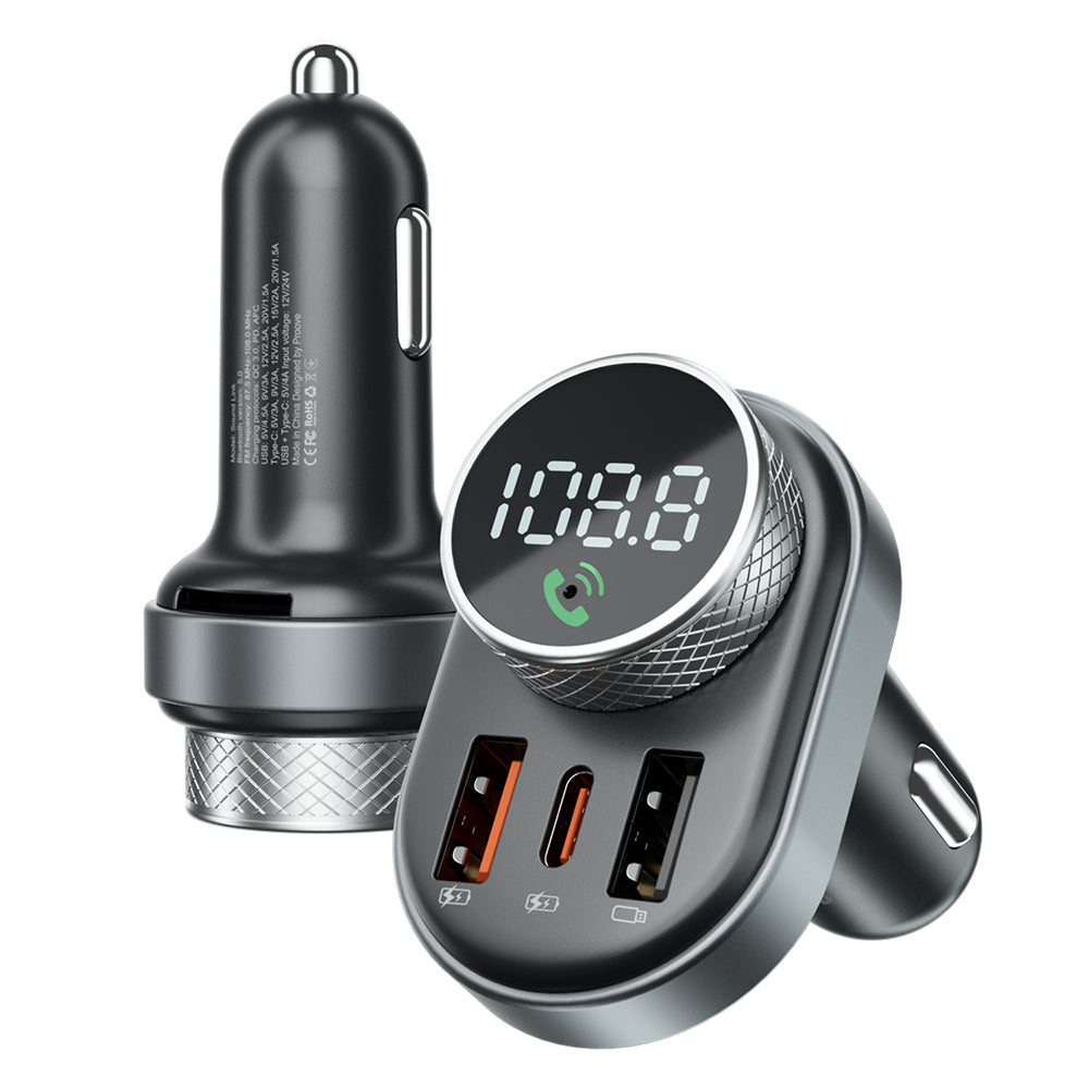 Proove - Car Charger with FM Modulator (FMSL30110001) - USB, Type-C, U-Disk, TF, Bluetooth 5.4, Fast Charge, 30W - Black