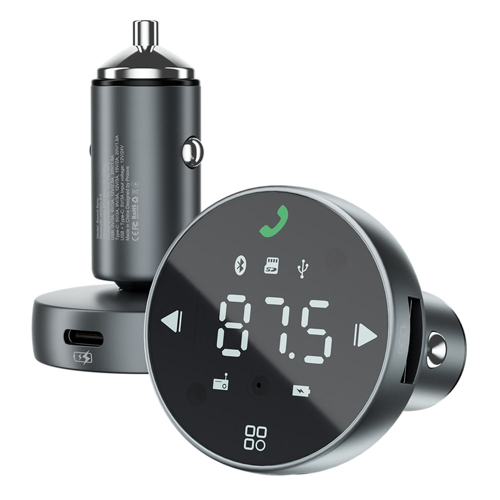 Proove - Car Charger with FM Modulator (FMSS30110003) - with Touch Screen, USB, Type-C, U-Disk, TF, Bluetooth 5.0, 30W -